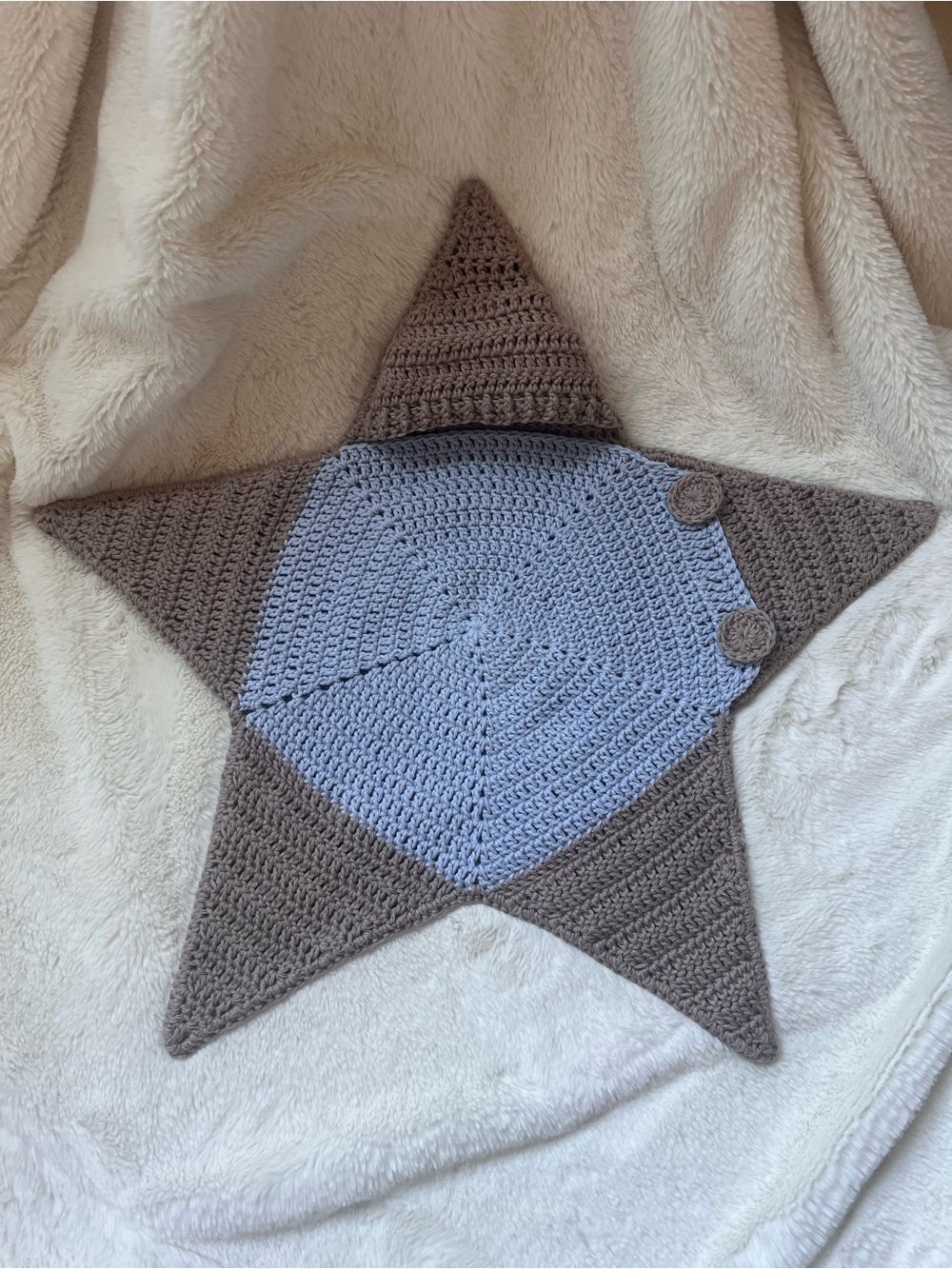 Star-Shaped Crochet Baby Jacket - Light Blue and Taupe